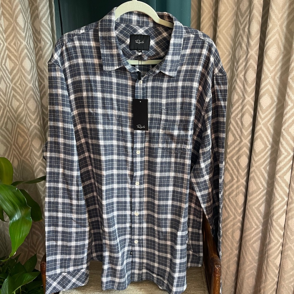 Rails Men's Lennox Plaid Button Down Shirt Long Sleeve 2XL Blue Brushed Cotton